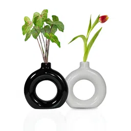 Crazy Sutra 2 Pieces Black & White Donut Shaped Ceramic Vases-image-66