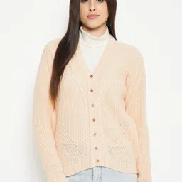 CREATIVE LINE Cable Knit Self Design Woollen Cardigan Sweaters-picture-24