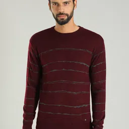 Indian Terrain Striped Round Neck Pure Acrylic Pullover-picture-26