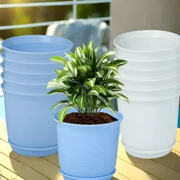 Kuber Industries Marble Sawera White & Blue 12 Pieces Textured Planters With Tray-picture-11