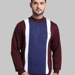 ColorPlus Men Maroon & Blue Colourblocked Cotton Sweater-picture-21