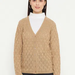 CREATIVE LINE Self Design V-Neck Woollen Cardigan-picture-30