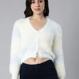 SHOWOFF Women Crop Cardigan with Fuzzy Detail image 4