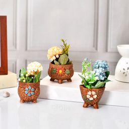 TAYHAA Brown 3 Pieces Textured Ceramic Planters-picture-5