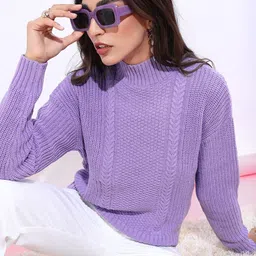 Tokyo Talkies Women Turtle Neck Purple Pullover-picture-16