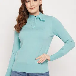 Madame Women Blue Solid Woolen Pullover-picture-11