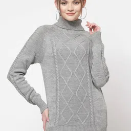 513 Women Grey Cable Knit Pullover-image-64