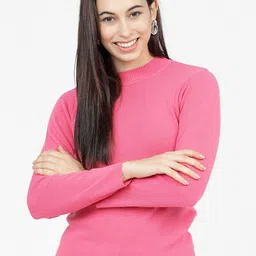 basics by tokyo talkies Tokyo Talkies Women Pink Ribbed Acrylic Pullover-picture-47