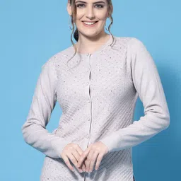 Mafadeny Women Grey Cardigan with Embellished Detail-picture-16