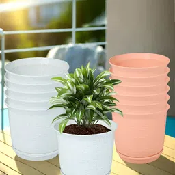 Kuber Industries Marble Sawera White & Peach 12 Pieces Textured Planters With Tray-image-89