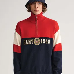 GANT Colourblocked Mock Collar Cotton Pullover Sweater-image-37