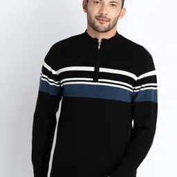 Status Quo Striped Henley Neck Cotton Pullover-image-8