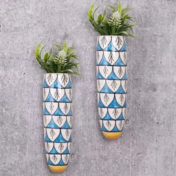 VarEesha White & Blue 2 Pieces Printed Ceramic Planters-image-51