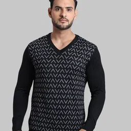 ColorPlus Men Black And Grey Geometric Printed Long Sleeves Acrylic Sweater-picture-36