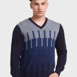 ColorPlus Men Blue & Grey Printed Pullover-image-10