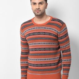 Woodland Men Red & Black Fair Isle Printed Pullover-picture-36