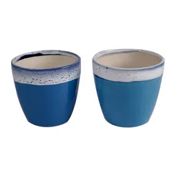 CDI Blue & White 2 Pieces Textured Conical Shaped Ceramic Planters image 3