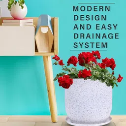 Kuber Industries Marble Jaguar White 3 Pieces Planter with Tray image 3