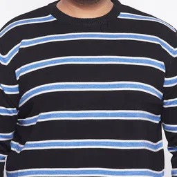 bigbanana Men Black & White Plus Size Striped Pullover image 5