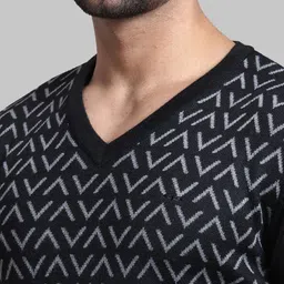 ColorPlus Men Black And Grey Geometric Printed Long Sleeves Acrylic Sweater image 4