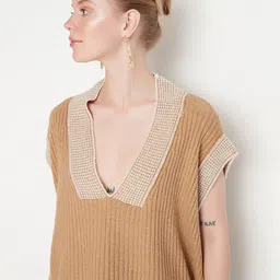 Trendyol Women Camel Brown & Beige Pullover Sweater image 2