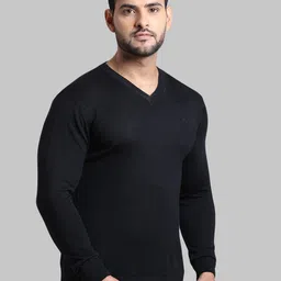 ColorPlus Men Black Solid V-Neck Wool Pullover image 2