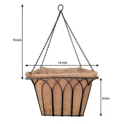 Garden Deco Black & Brown 4 Pieces Textured Planters Coco Liner & Chains image 3