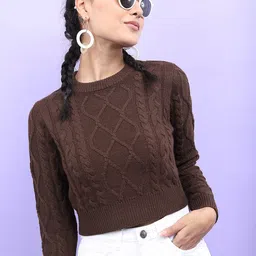 Tokyo Talkies Women Brown Abstract Sweater image 4