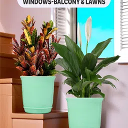 Kuber Industries Marble Sawera Beige & Green 2 Pieces Textured Planters With Tray image 4