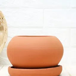 GOLD DUST Brown Kepler Clay Planters With Sauar Plate image 4