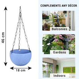 Kuber Industries Marble Euro White & Blue 3 Pieces Textured Hanging Planters image 3