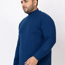 KVETOO Striped Acrylic Turtle Neck Pullover Plus Size Sweater image 2