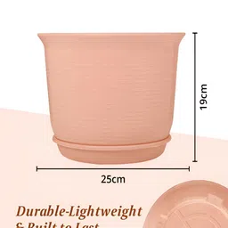 Kuber Industries Peach 2 Pieces Marble Finish Planters With Tray image 3