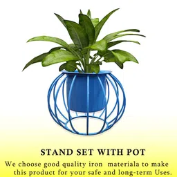 Homesake Turquoise Blue 2 Pieces Round  Planters With Metal Pot Stands image 2
