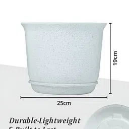 Kuber Industries White & Beige 3 Pieces Marble Finish Planters With Tray image 3