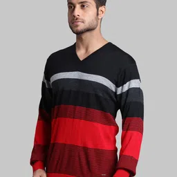 Park Avenue Men Red & Black Striped Pullover image 5