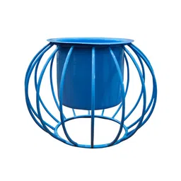 Homesake Turquoise Blue 2 Pieces Round & Oval Planters With Designer Metal Pot Stands image 3