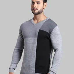 ColorPlus Men Grey & Black Colourblocked Pullover Sweater image 3