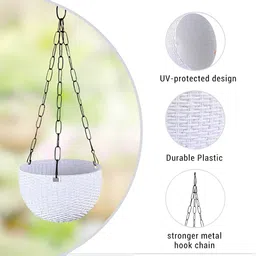 Kuber Industries Marble Euro White & Blue 3 Pieces Textured Hanging Planters image 4