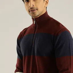 Indian Terrain Colourblocked Ribbed Woollen Pullover Sweatshirt image 5