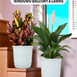 Kuber Industries Marble Sawera White 5 Pieces Textured Planters With Tray image 2