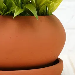 GOLD DUST Brown Kepler Clay Planters With Sauar Plate image 3