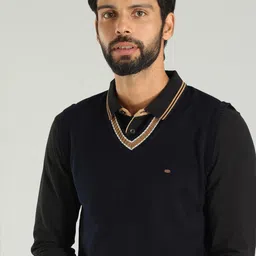 Indian Terrain V-Neck Long Sleeves Pure Acrylic Pullover Sweater image 3