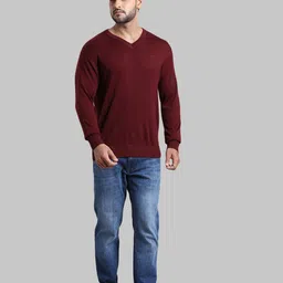 ColorPlus Men Maroon Solid Pullover image 2