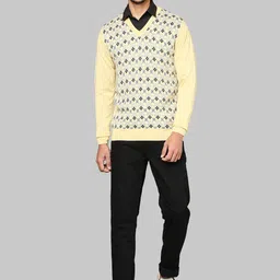 Raymond Men Yellow & White Printed Pullover image 2