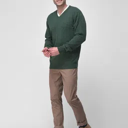 Woodland Men Green Solid Wool Pullover image 4