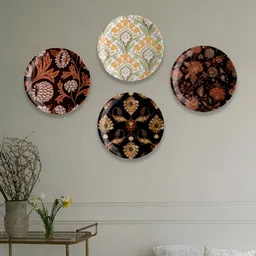 nestroots Black & Brown 4 Pieces Floral Printed Wall Plates-image-89
