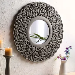 VAS collection home Grey Textured Wooden Wall Mirror image 1