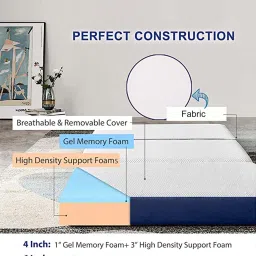 loom & needles Foldable 2 Layer Orthopedic 4 Inch HD & Gel Memory Foam Mattress (72x48) In Queen Size image 5