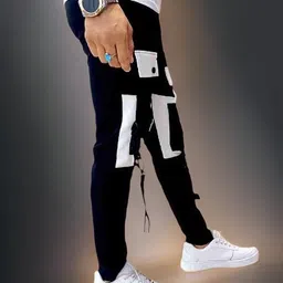 styish Men Self Design Black Track Pants image 3